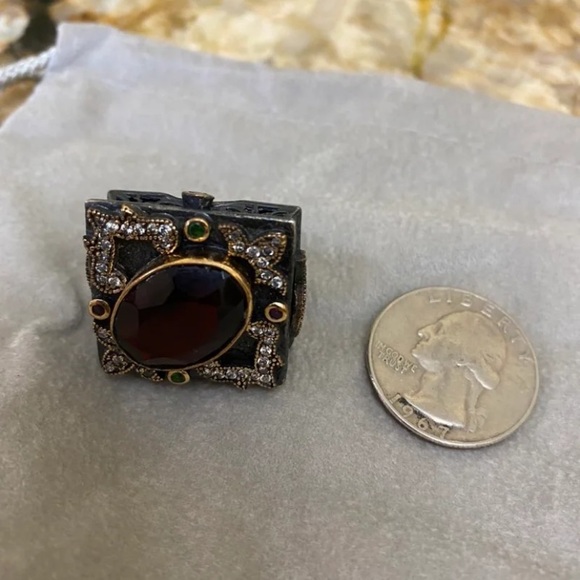 Cocktail Silver Ring Ruby Emerald square Unisex - Picture 1 of 3